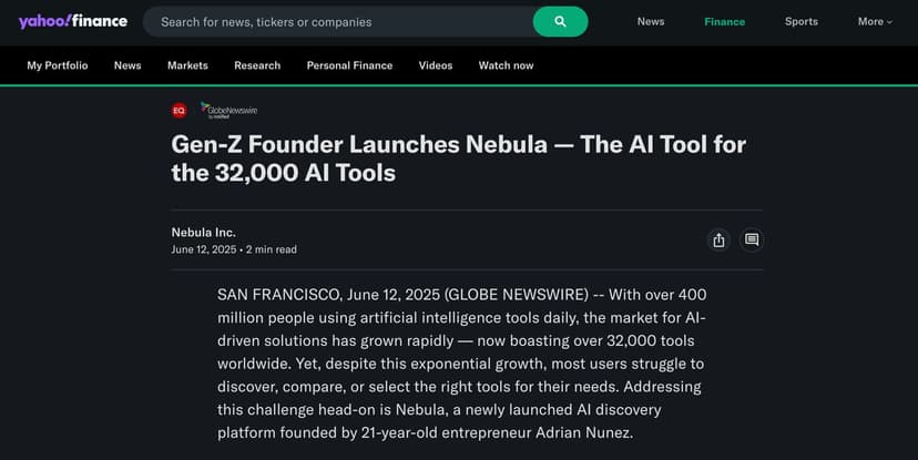 Gen-Z Founder Launches Nebula — The AI Tool for the 32,000 AI Tools